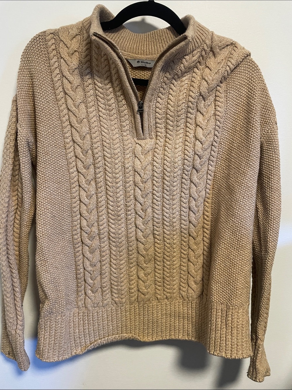 Half-Zip Cable Knit Sweater - Beige